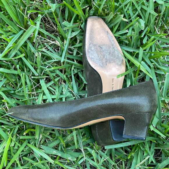 Vintage Salvatore Ferragamo Green/ Brown Animal print Suede Pumps - Picture 5 of 5